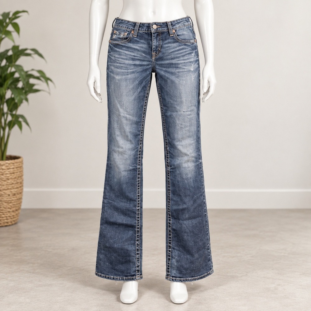 Big Star Sophie Bootcut Jeans Womens 32 Blue Dark Wash Embroidered Low Rise